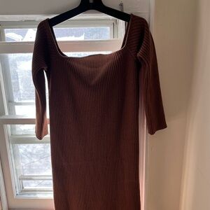 Eloqui Brown Ribbed Knit Dress